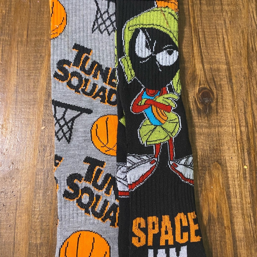 Space Jam Tube Socks Black and Gray 2 Pair - Picture 2 of 3